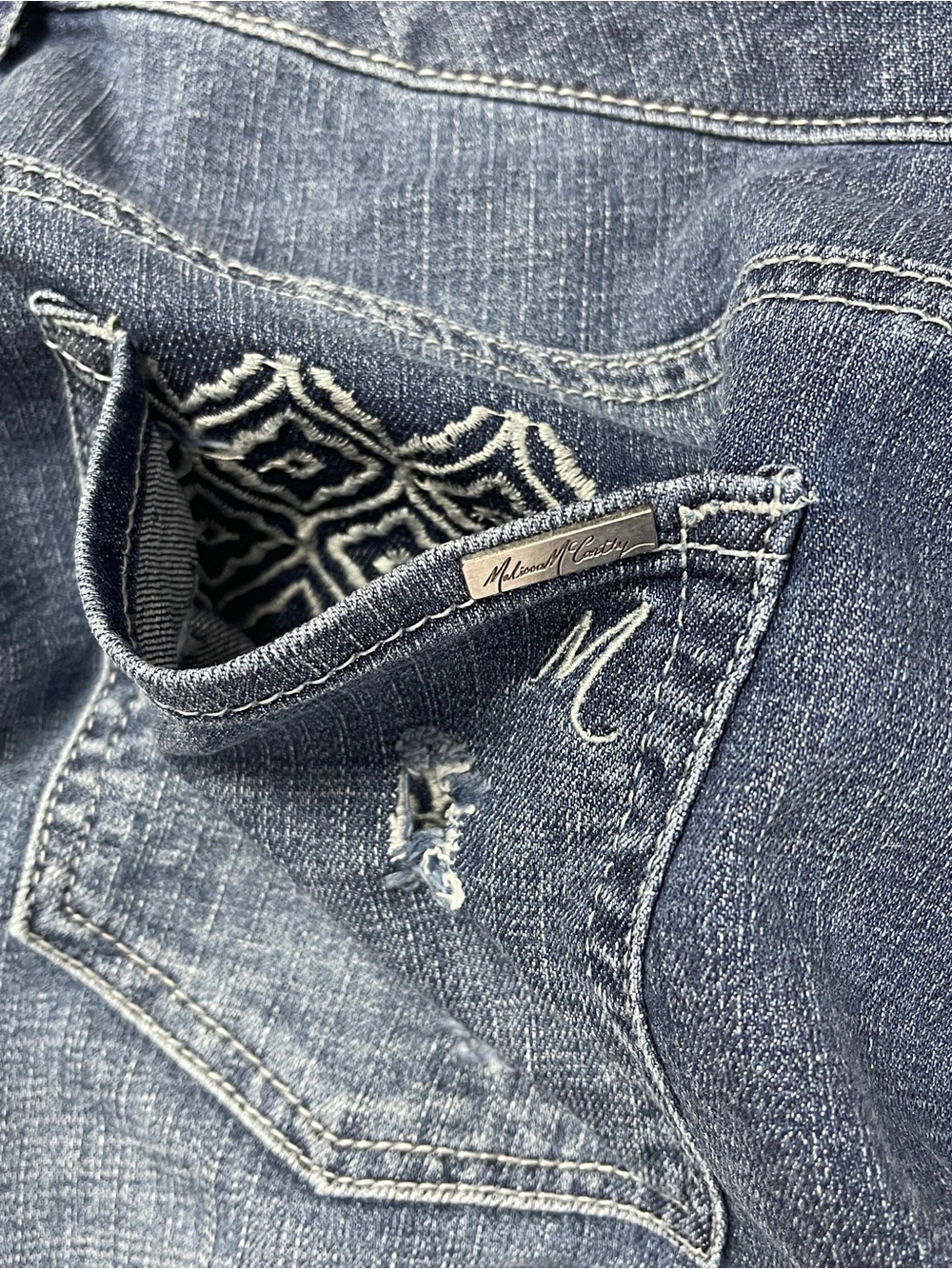 MELISSA MCCARTHY SEVEN7 slimming cropped blue jeans embroidered pockets size 16W - Picture 6 of 13